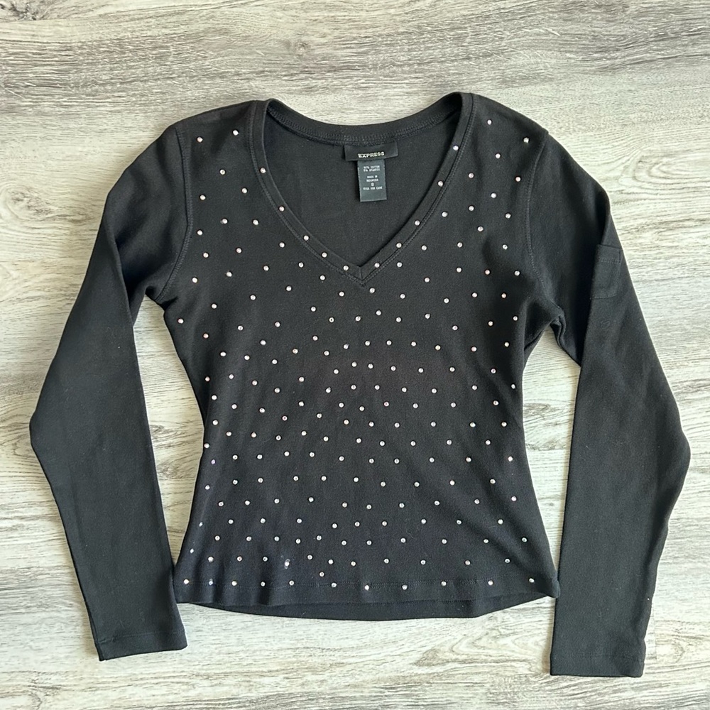 Express slim fit black rhinestone top